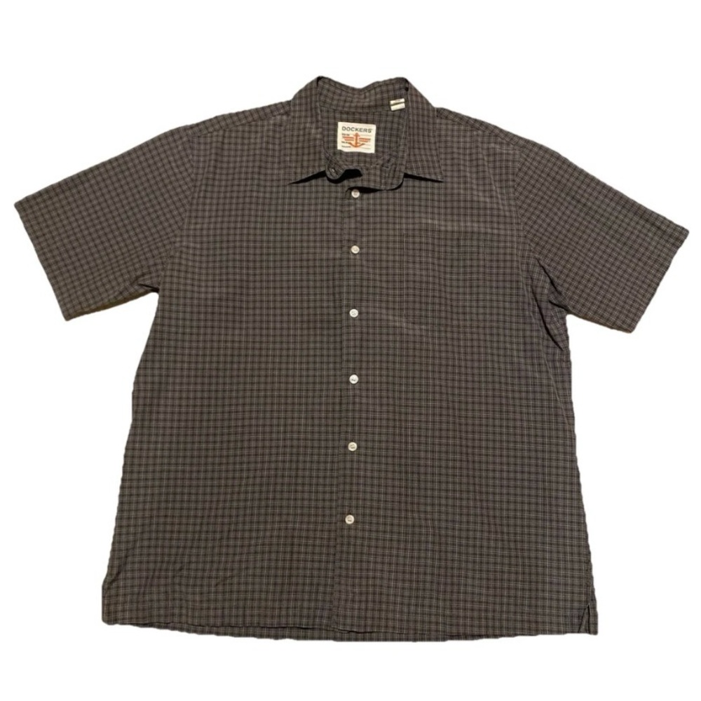 Dockers Men's Dark Gray Plaid Button Down Shirt